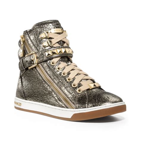 michael kors gold studded high tops|Michael Kors platform sneakers.